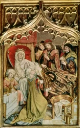 Der St. Elisabeth-Altar, Detail (Geburt der hl. Elisabeth) 1474-77